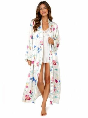 Christian Dior Vintage Floral Print Satin Kimono Style Robe Cottagecore Luxury